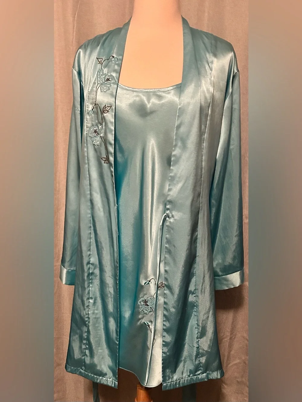 Jones New York Embroidered Robe & Slip Set - Teal - Picture 1 of 10